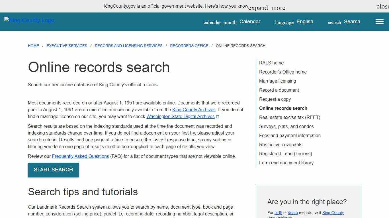 Online records search - King County, Washington