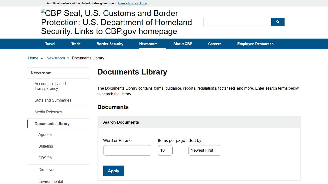 Documents Library U.S. Customs and Border Protection