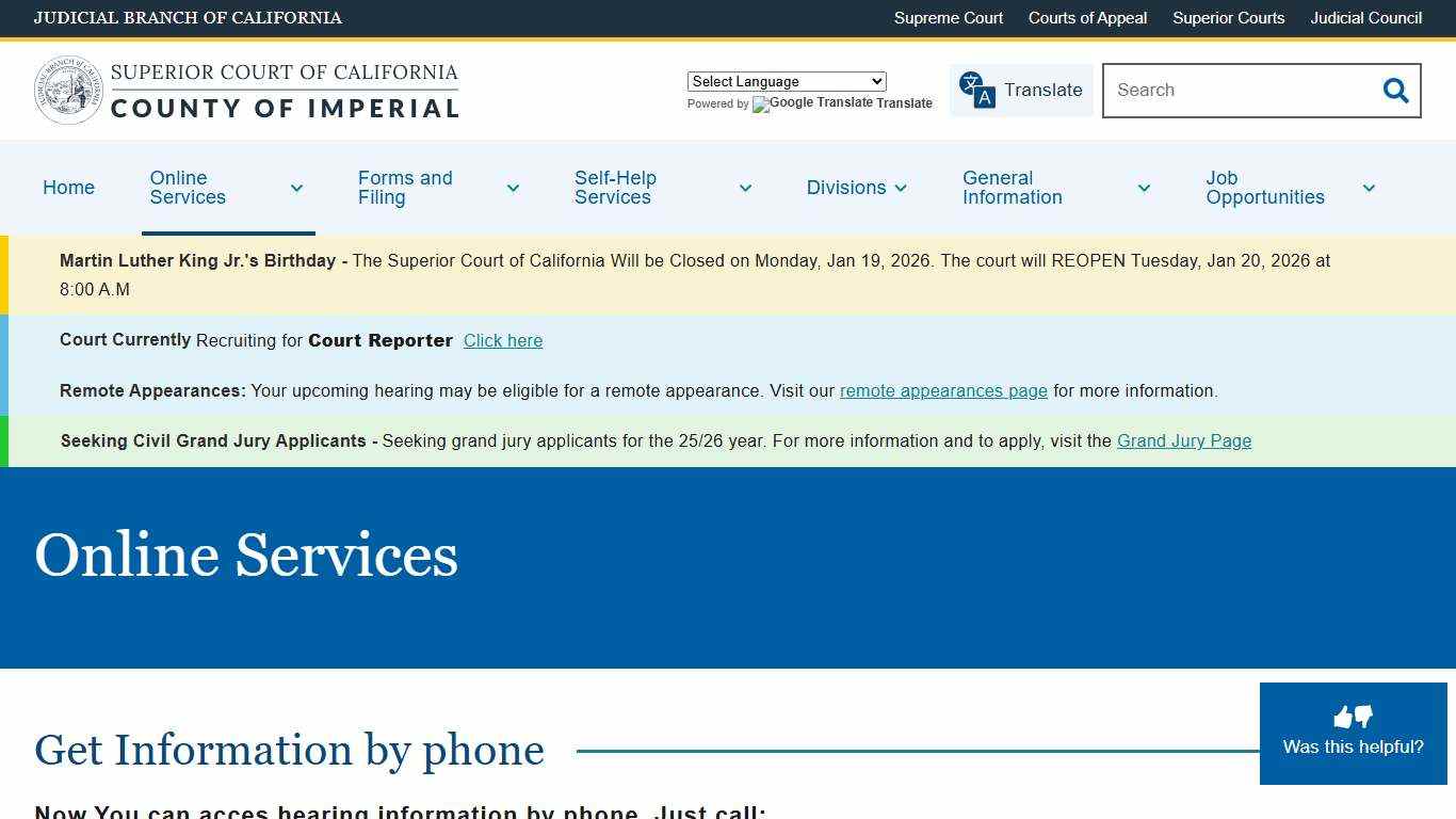 Online Services Superior Court of California County of Imperial