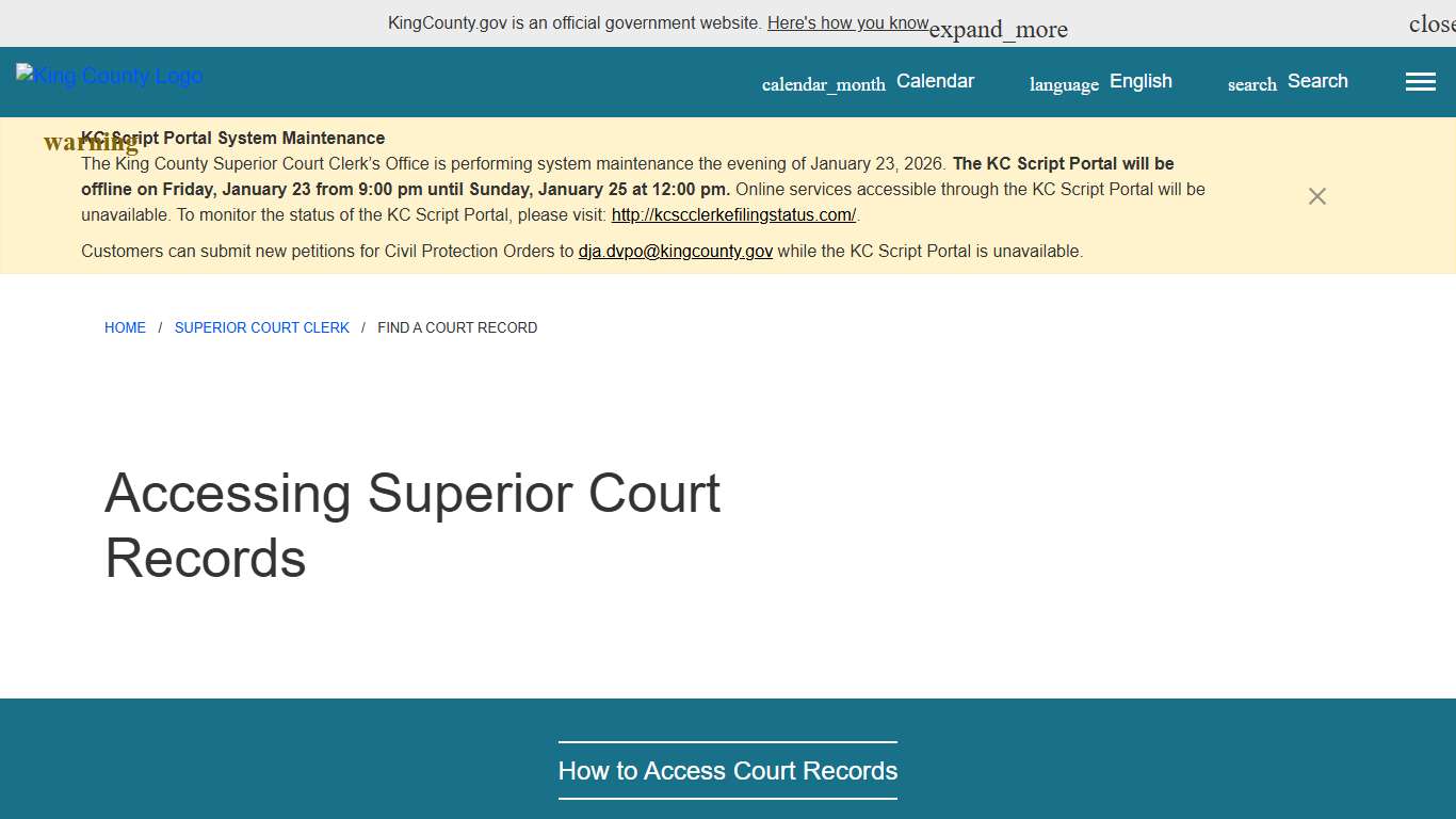 Accessing Superior Court Records - King County, Washington