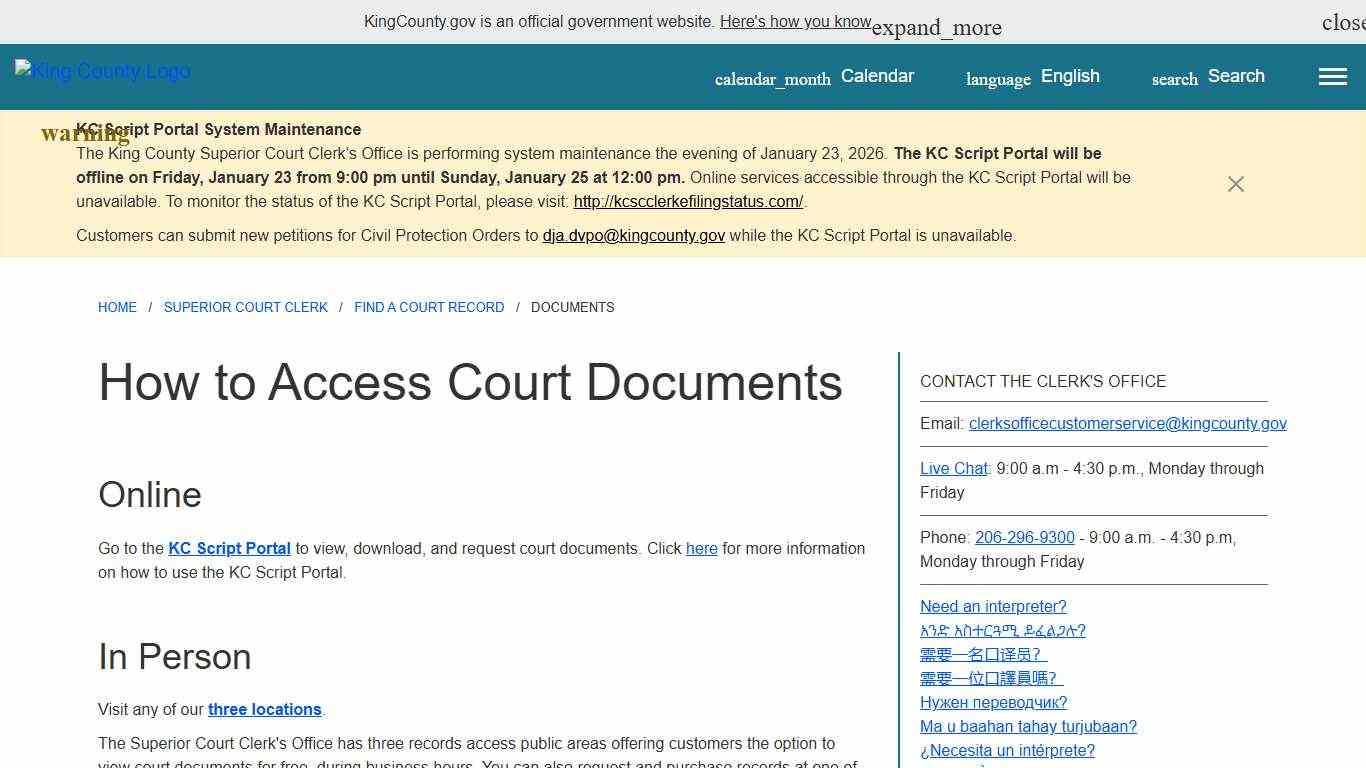 How to Access Court Documents - King County, Washington